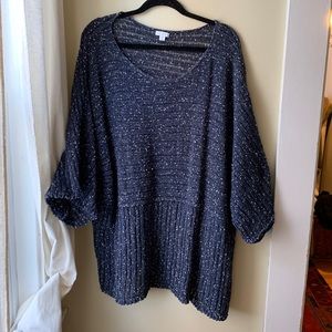 Pure Jill Kimono Sweater tunic 2X blue white open knit cotton scoop neck 3/4